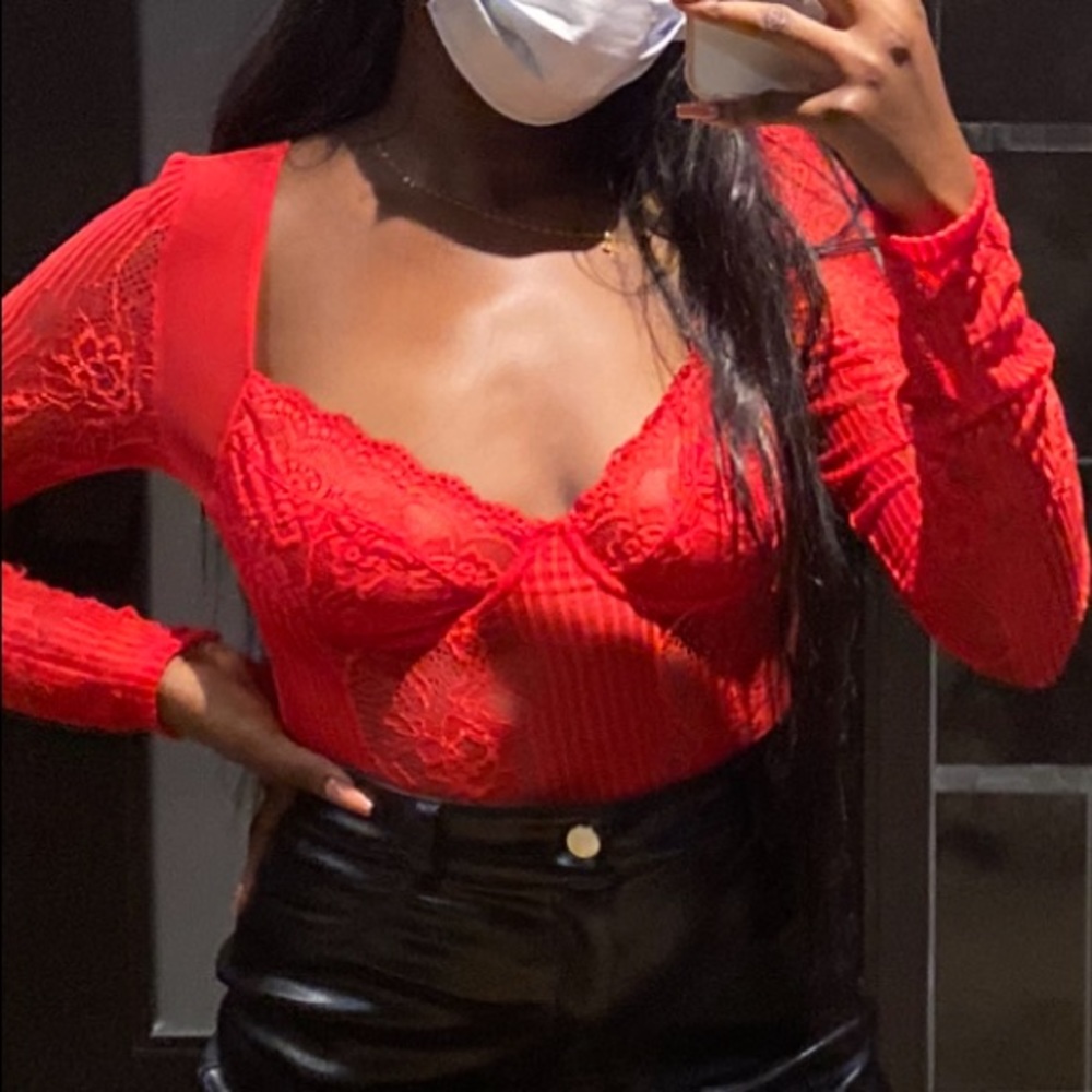 Red lace bodysuit